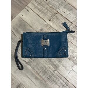 Rosetti Teal Blue Faux Leather Wristlet Clutch Wallet Silver Hardware Studded